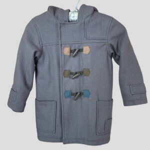 Vertbaudet Wool Blend Blue Fleece Lined Winter Hooded Coat Unisex